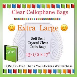 50ct 13-1/2x17” Crystal Clear Self Seal Bags W/ Free Stickers 📕🆕📕Ex-Large